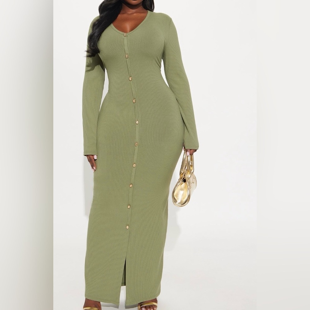 Fashion Nova Olive Long Sleeve Maxi Dress